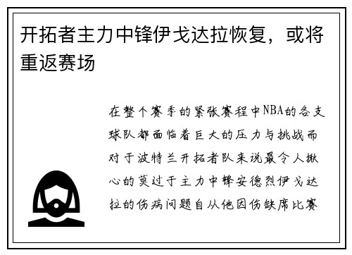 開拓者主力中鋒伊戈達(dá)拉恢復(fù)，或?qū)⒅胤蒂悎? title=