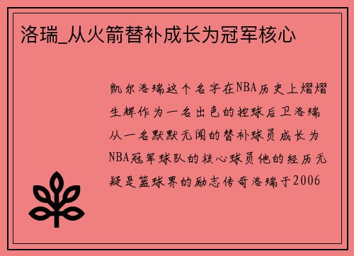 洛瑞_從火箭替補(bǔ)成長為冠軍核心